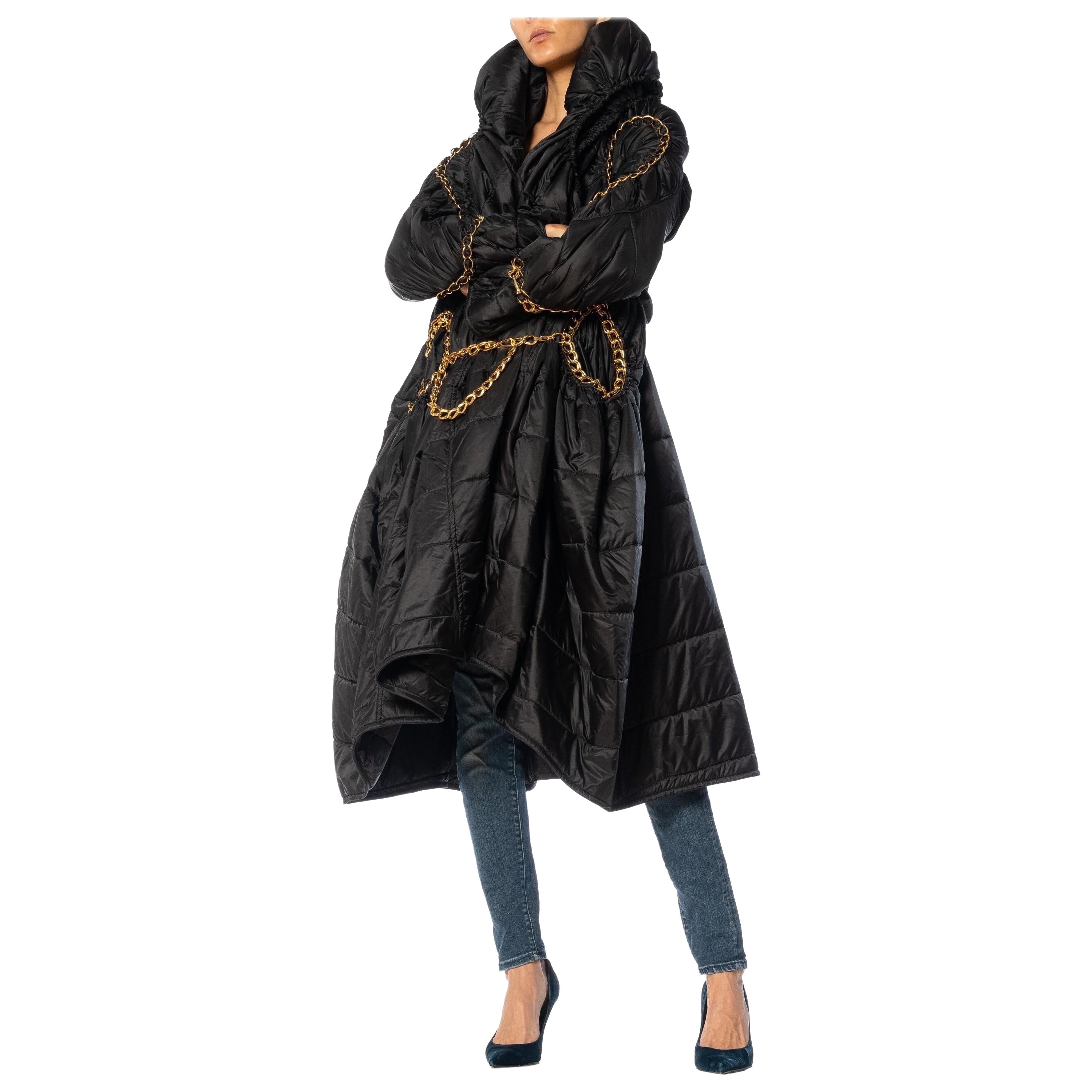 2000S JUNYA WATANABE COMME DES GARCONS Black Nylon Puffer Coat With Adjustable