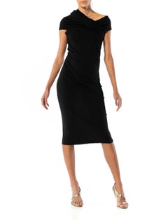 2000S JUNYA WATANABE COMME DES GARCONS Black Wool Jersey One Shoulder Dress 2009