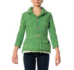 2000S JUNYA WATANABE COMME DES GARCONS Green Wrinkled Wool Jacket With Deconstr