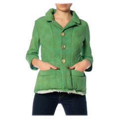 2000S JUNYA WATANABE COMME DES GARCONS Green Wrinkled Wool Jacket With Deconstr