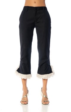 2000S JUNYA WATANABE COMME DES GARCONS Navy Blue Striped Wool Cropped Pants Wit