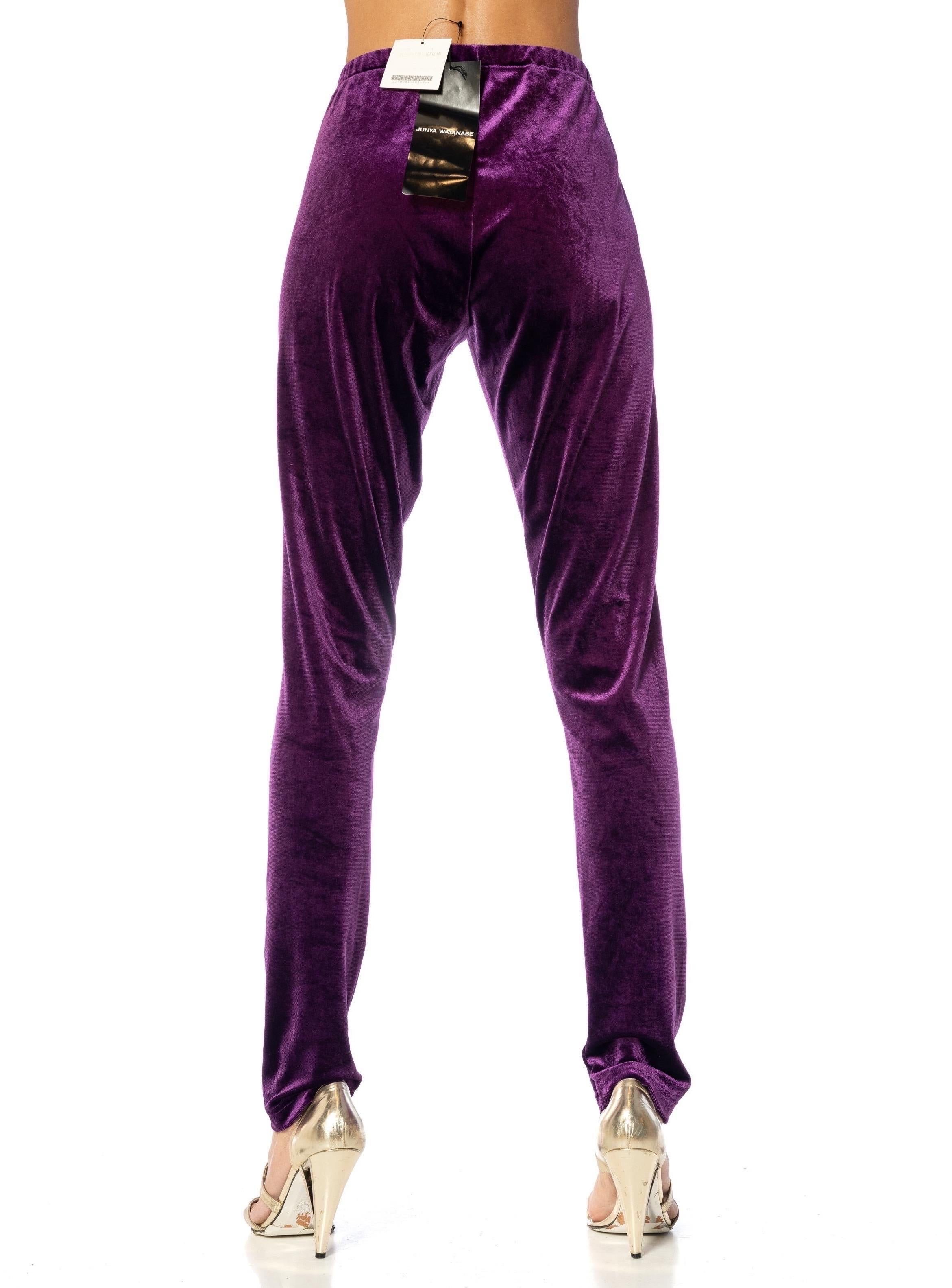 2000S JUNYA WATANABE COMME DES GARCONS Purple Polyester Velvet Stretch Pants NWT 5