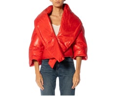 2000S JUNYA WATANABE COMME DES GARCONS Red Polyester Cropped Puffer Coat With G