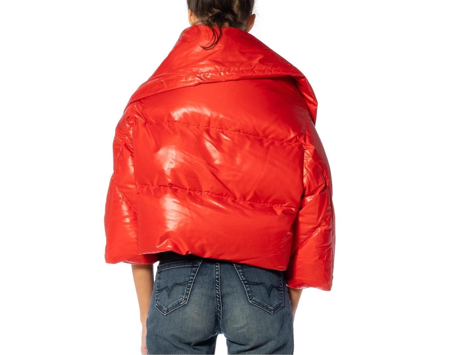 2000S JUNYA WATANABE COMME DES GARCONS Red Polyester Cropped Puffer Coat With G For Sale 5