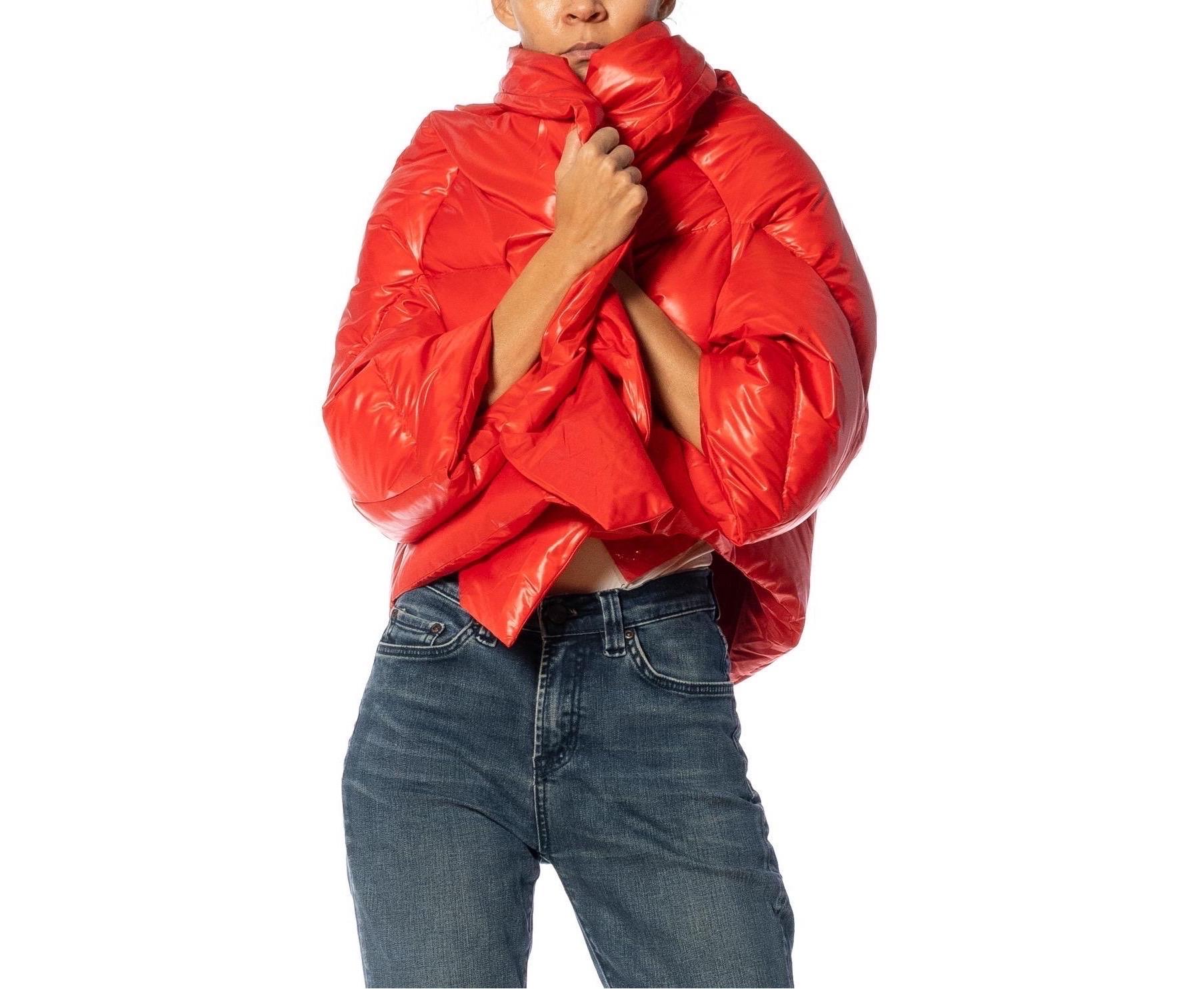 2000S JUNYA WATANABE COMME DES GARCONS Red Polyester Cropped Puffer Coat With G For Sale 6