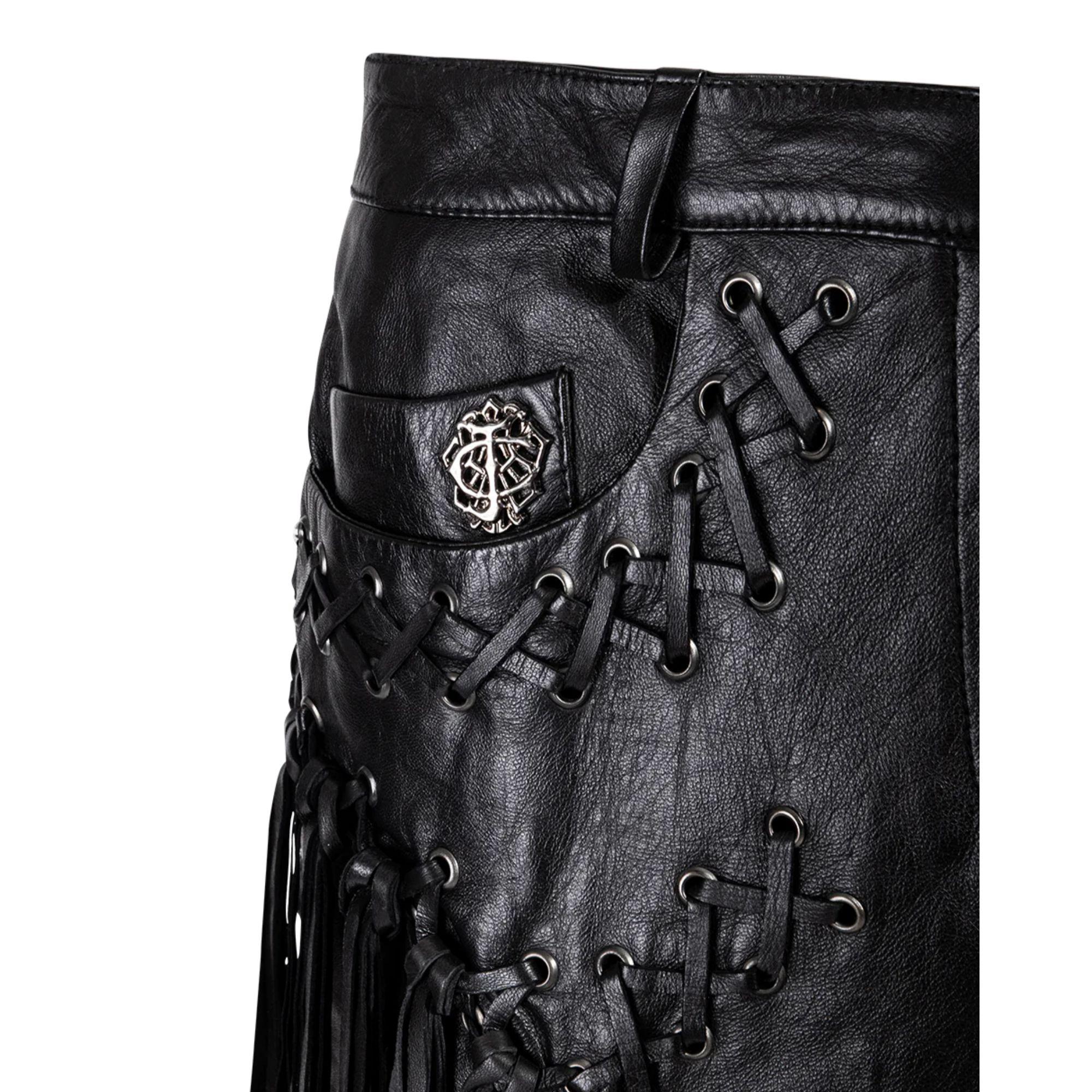 2000's Just Cavalli Black Leather Fringe Skirt 1