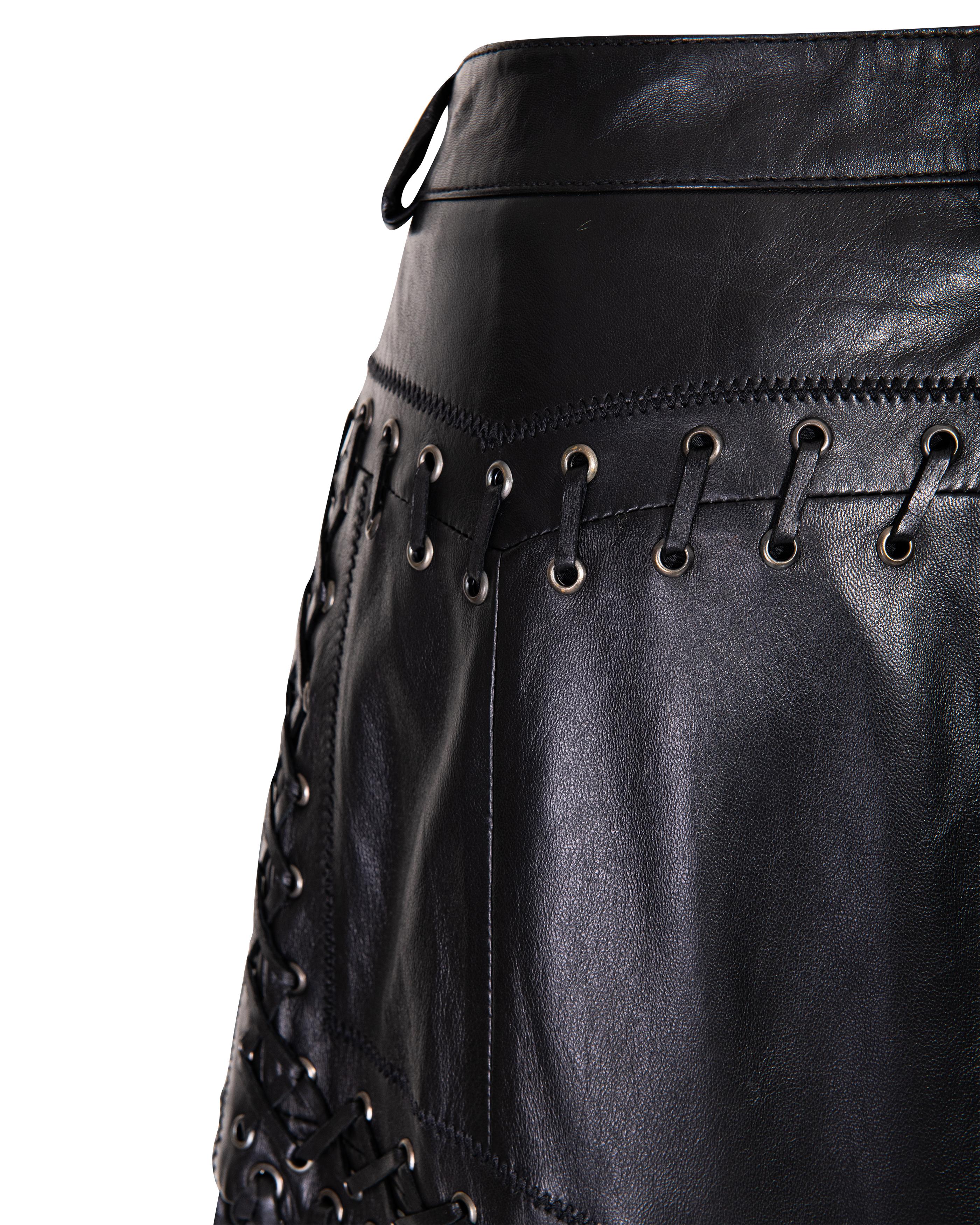 2000's Just Cavalli Black Leather Fringe Skirt 3