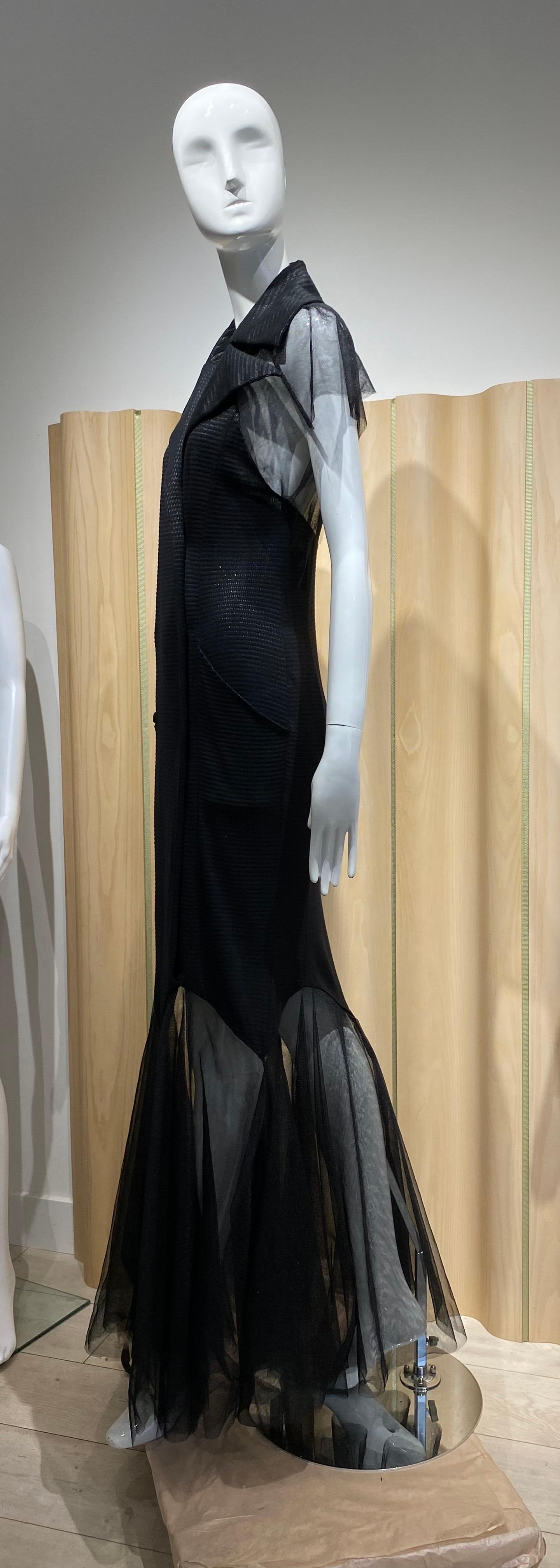 2000er Karl Lagerfeld Schwarzes Strickkleid mit Tüllsaum im Angebot 6