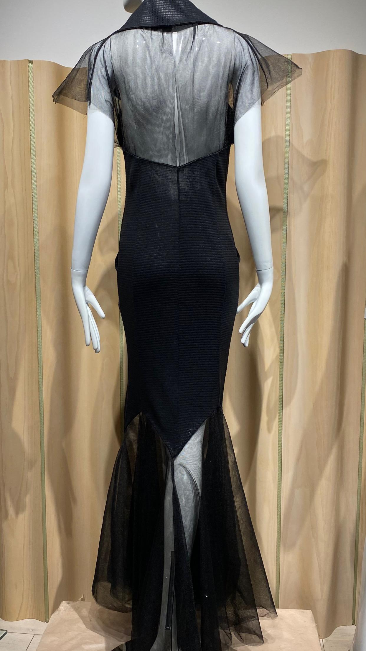 2000er Karl Lagerfeld Schwarzes Strickkleid mit Tüllsaum im Angebot 8
