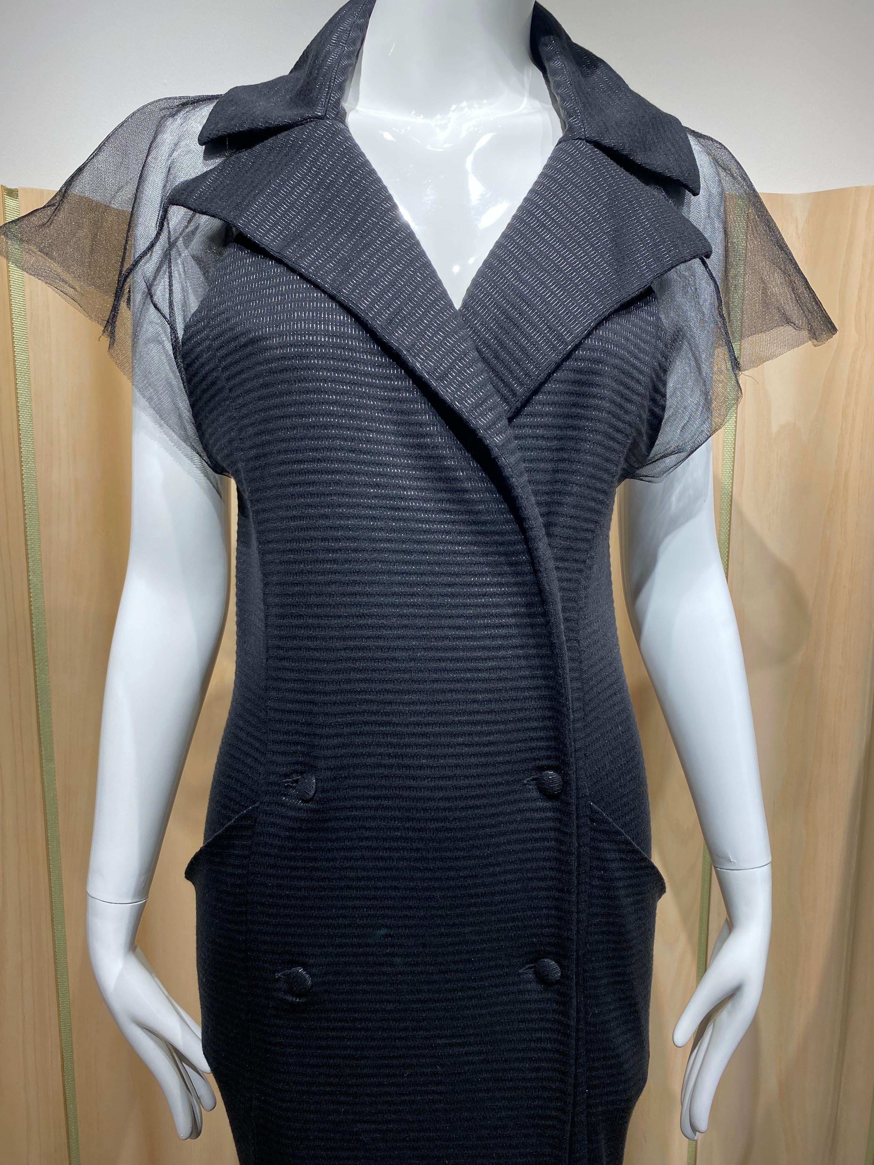 2000er Karl Lagerfeld Schwarzes Strickkleid mit Tüllsaum im Angebot 11