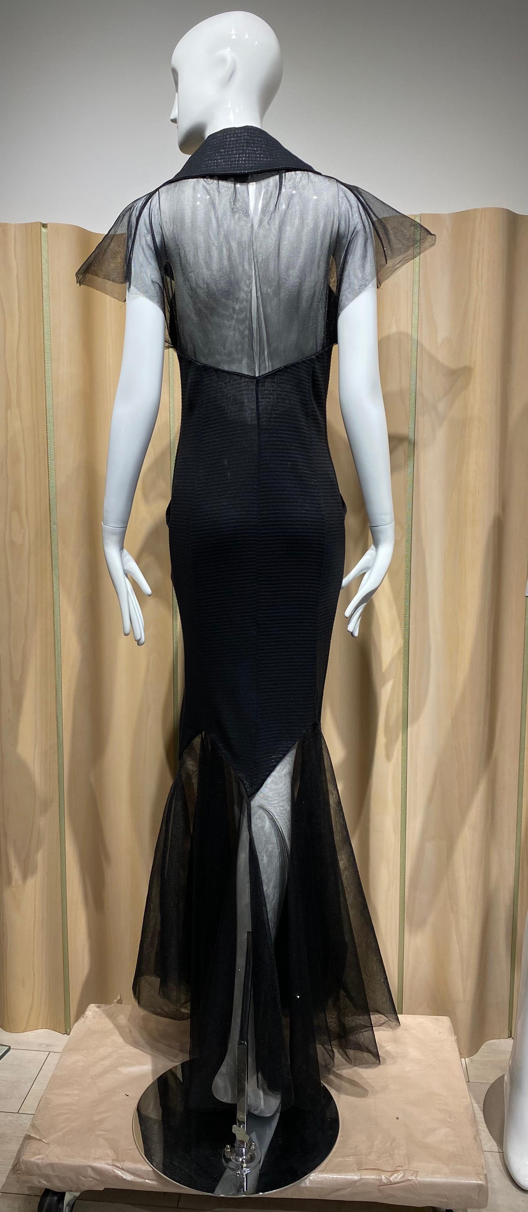 2000er Karl Lagerfeld Schwarzes Strickkleid mit Tüllsaum im Angebot 1