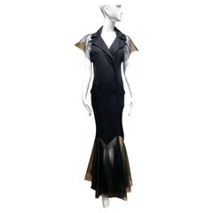 2000er Karl Lagerfeld Schwarzes Strickkleid mit Tüllsaum