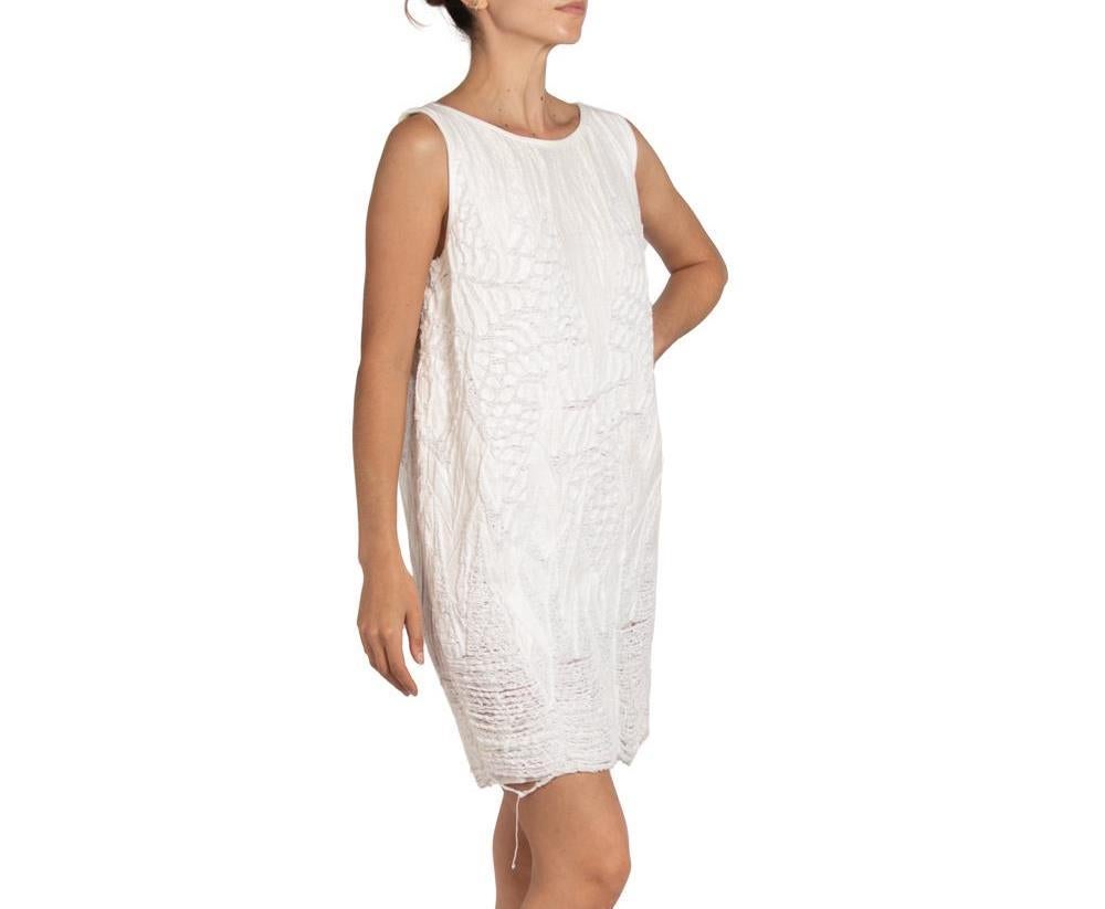 Women's 2000S KARL LAGERFELD CHLOE White Cotton Blend Brocade Dress With Deconstructed  For Sale
