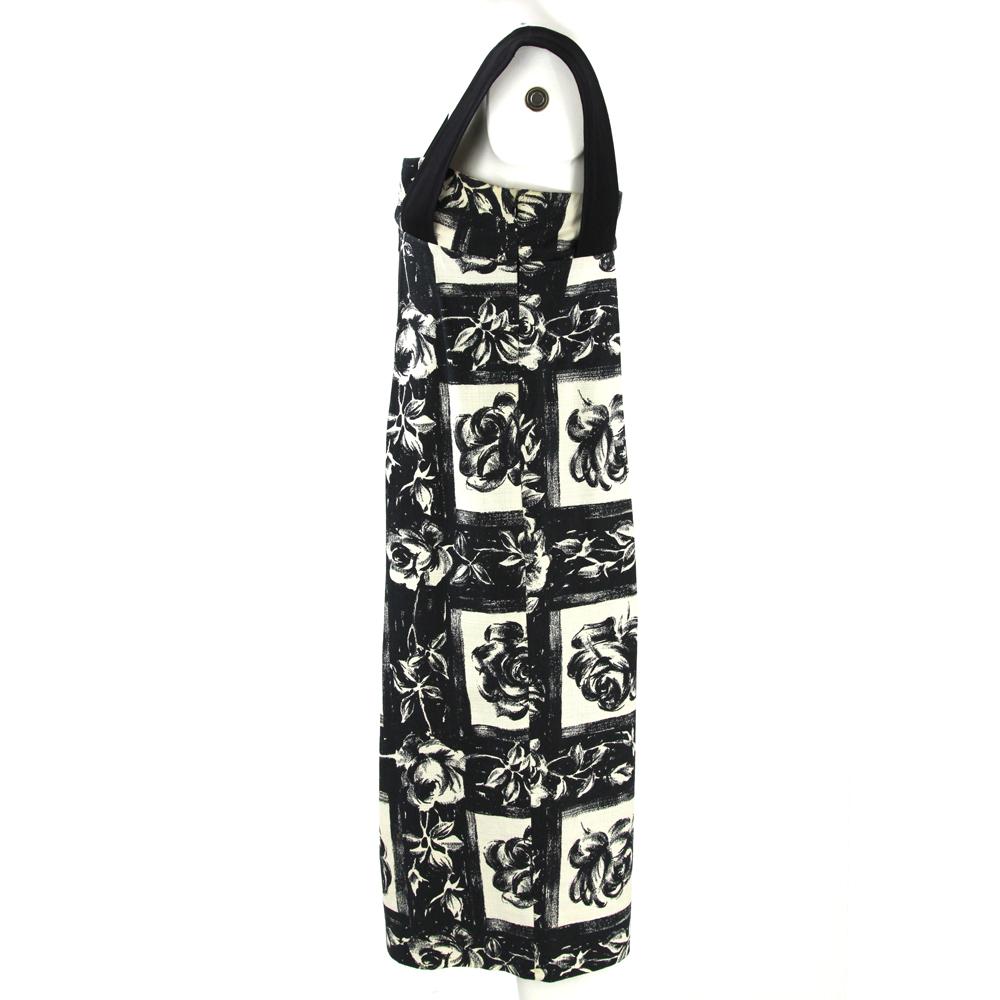 2000s Kenzo Floral Printed Black and White Cotton Dress In Good Condition In Lugo (RA), IT