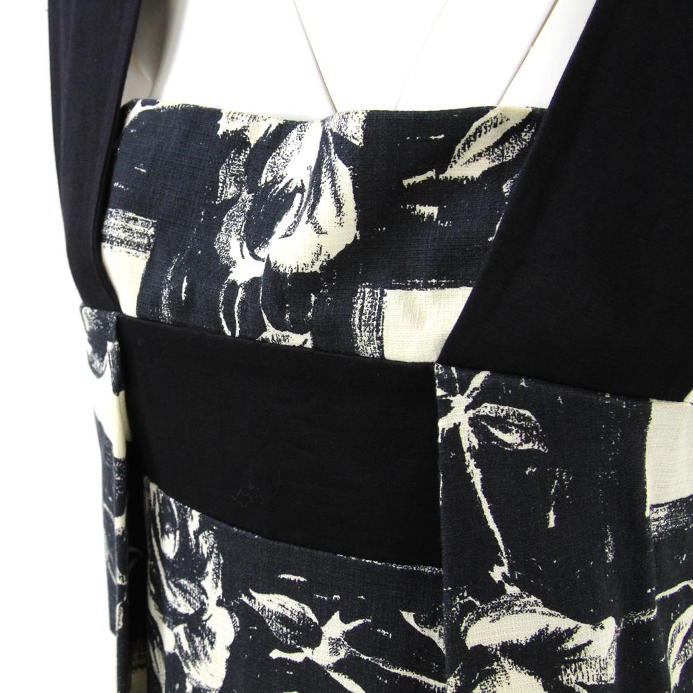 Women's 2000s Kenzo Floral Printed Black and White Cotton Dress