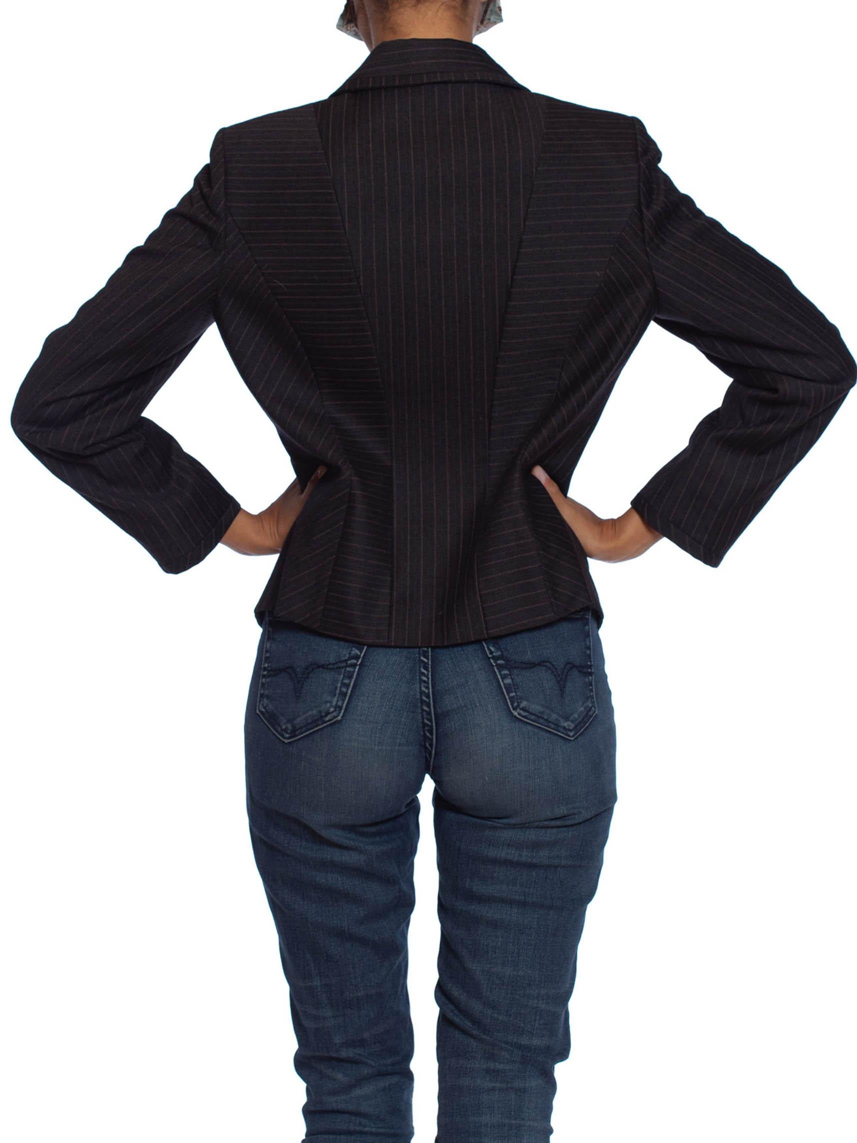 Women's 2000S KENZO Grey Wool Patchwork Pinstripe Fitted Blazer For Sale