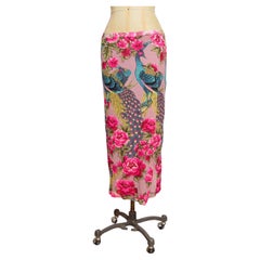 2000’s KENZO Pink Peony & Peacock Print Long Mesh Skirt