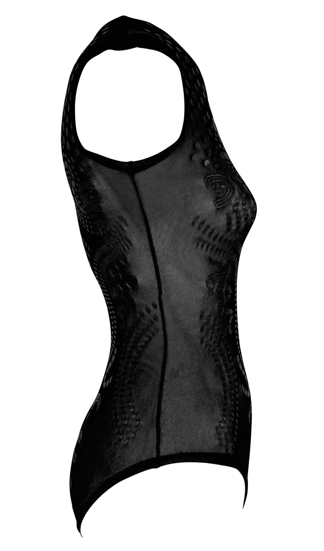 2000er Krizia Schwarzes ärmelloses Bodysuit-Top aus durchsichtigem Mesh mit abstrakter Anatomie im Zustand „Hervorragend“ im Angebot in West Hollywood, CA
