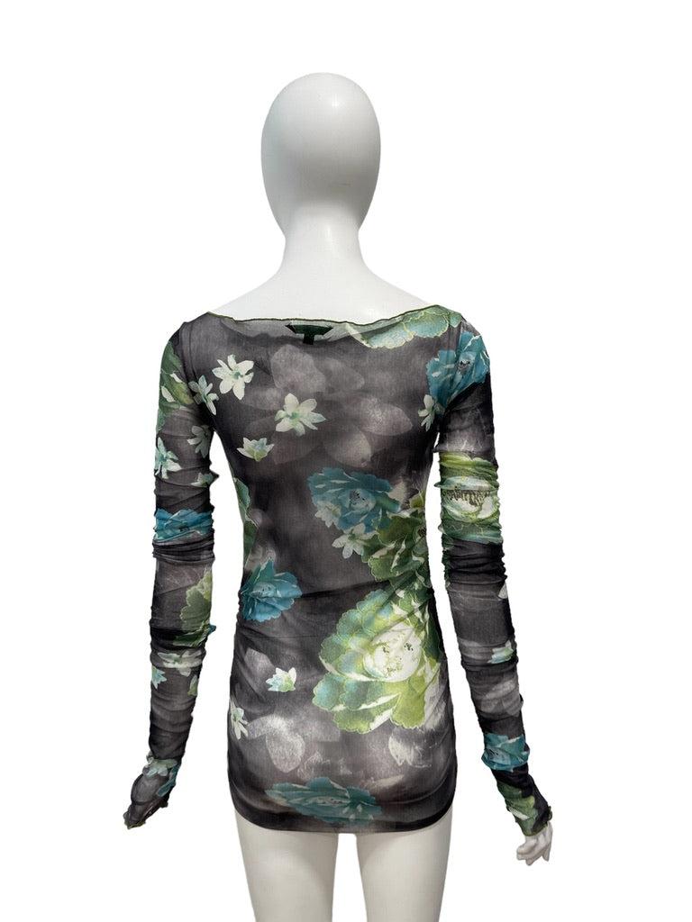 Gray 2000s KRIZIA sheer floral micro mini dress or top For Sale