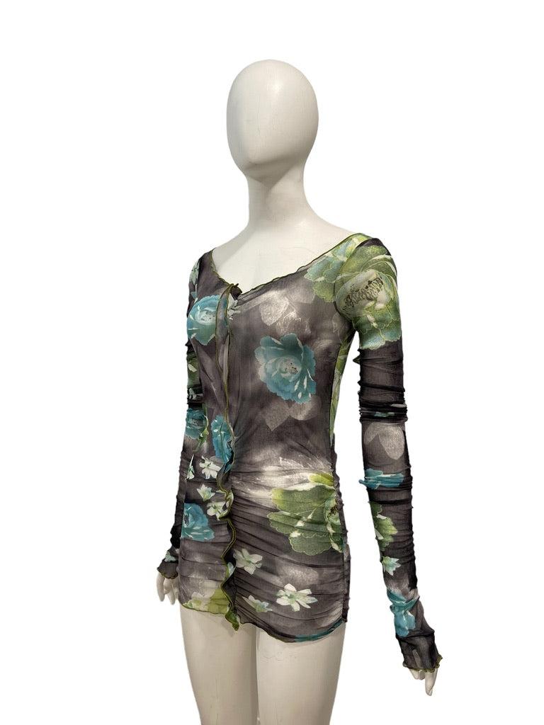 Women's 2000s KRIZIA sheer floral micro mini dress or top For Sale