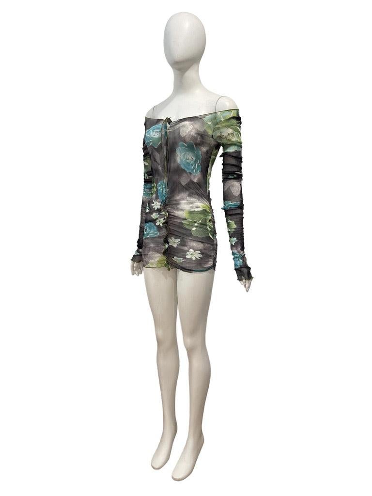 2000s KRIZIA sheer floral micro mini dress or top For Sale 1