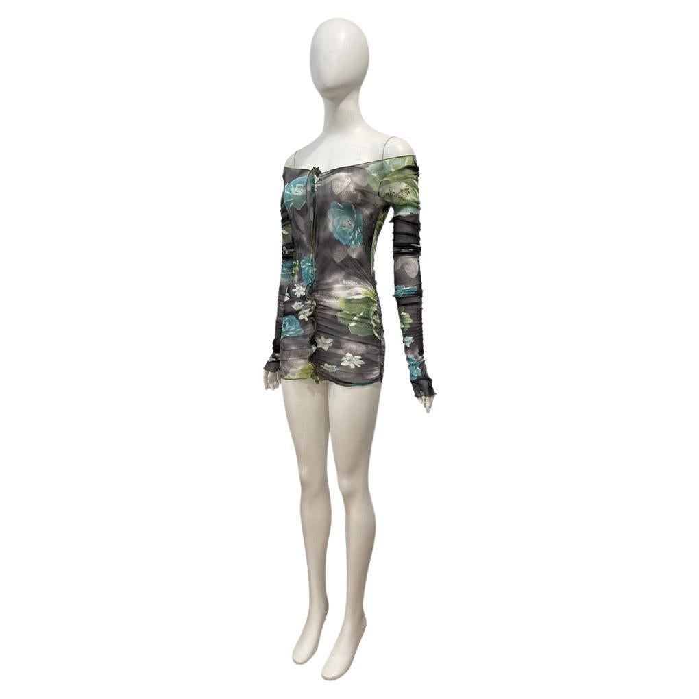 2000s KRIZIA sheer floral micro mini dress or top For Sale