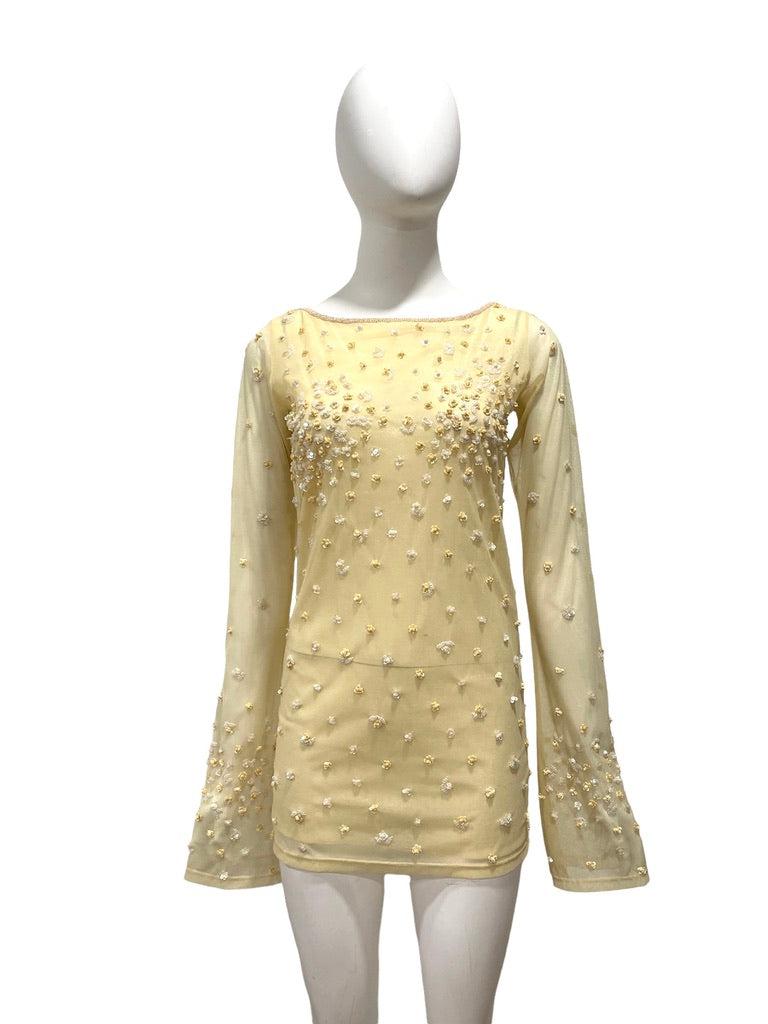 Années 2000 KRIZIA Transparent micro mini perlé jaune en vente 1