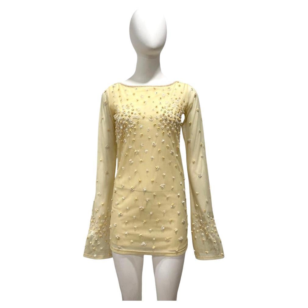 2000s KRIZIA Sheer micro mini beaded yellow