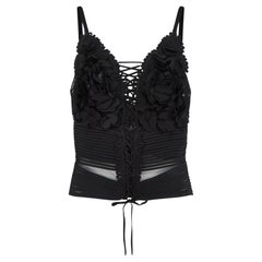 2000er La Perla Schwarzes Peekaboo Korsett-Cami mit applizierten Blumen