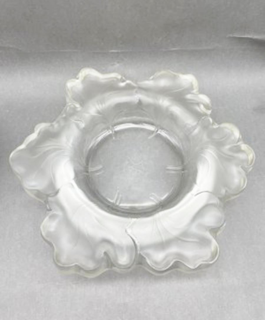 Gray 2000s Lalique France Leaf Etched  Crystal Bowl Centerpiece For Sale