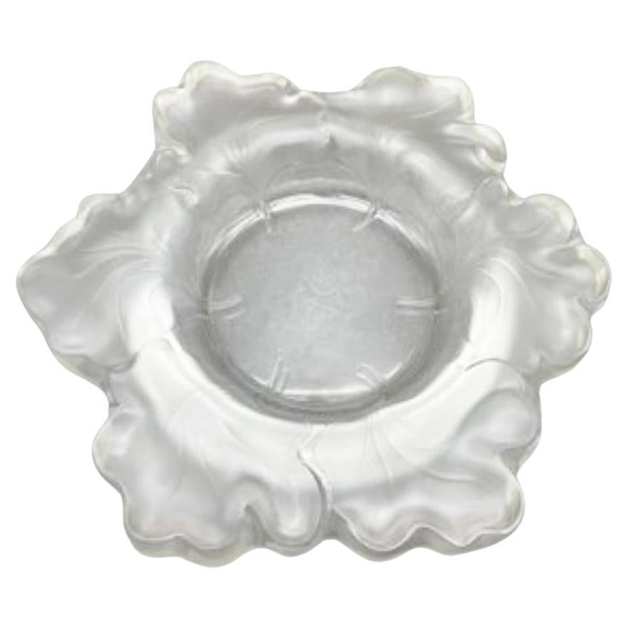 2000s Lalique France Leaf Etched  Crystal Bowl Centerpiece For Sale