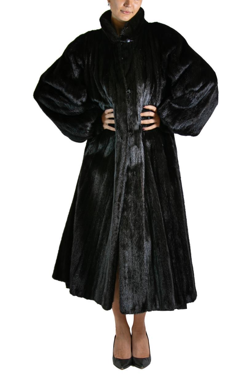 2000S LANVIN Duster noir doublé de fourrure et de soie Pour femmes en vente