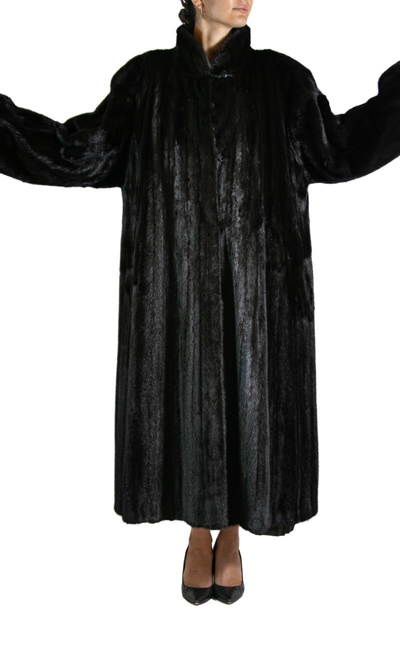 2000S LANVIN Duster noir doublé de fourrure et de soie en vente 1