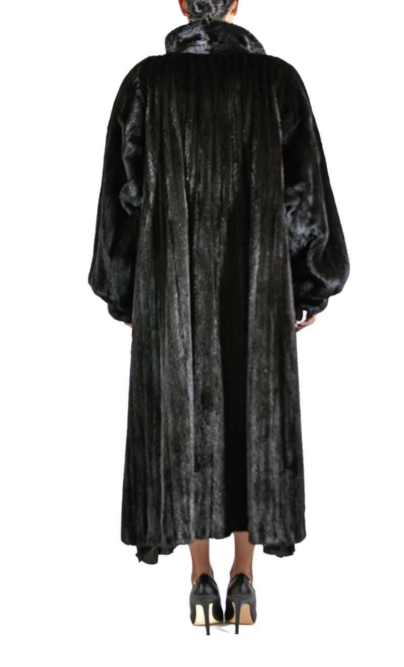2000S LANVIN Duster noir doublé de fourrure et de soie en vente 3