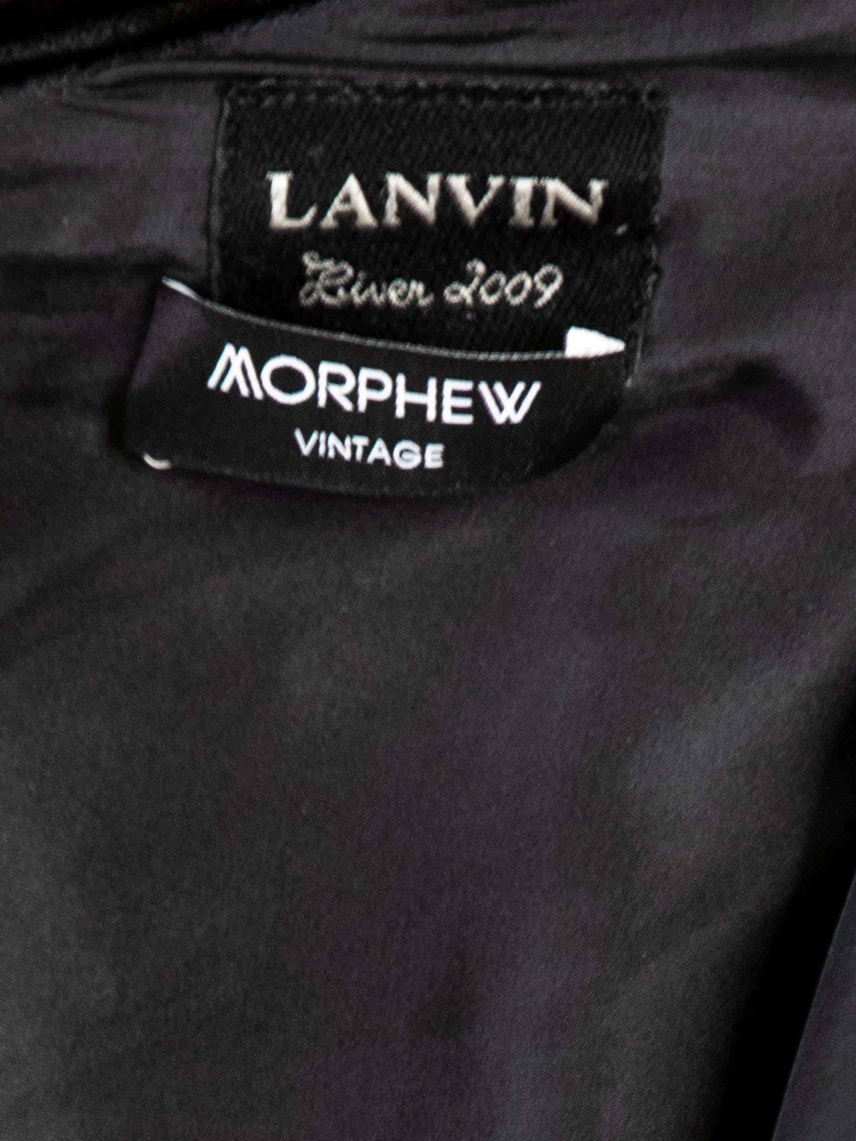 2000S Lanvin Black Rayon Velvet One Shoulder With Bow Dress Crystal Ribbon Belt For Sale 7