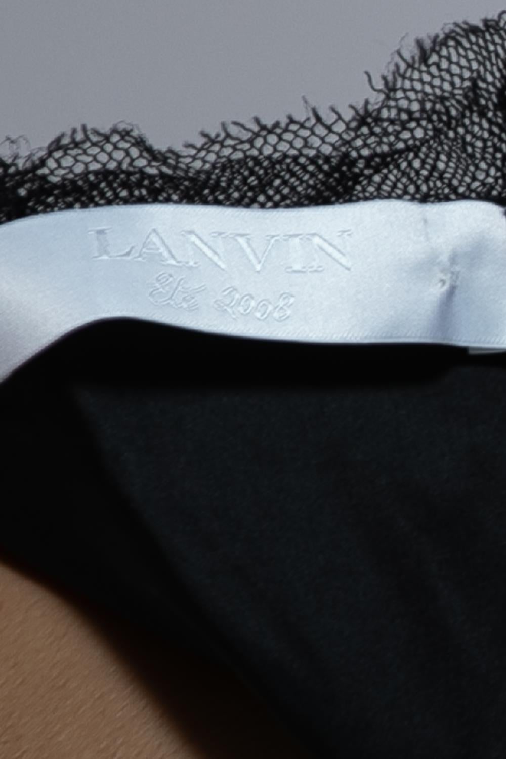 2000S LANVIN Robe bustier en soie et filet de laine noirs en vente 6