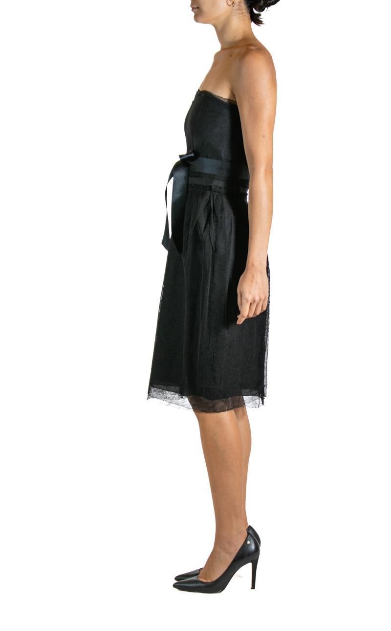 Noir 2000S LANVIN Robe bustier en soie et filet de laine noirs en vente