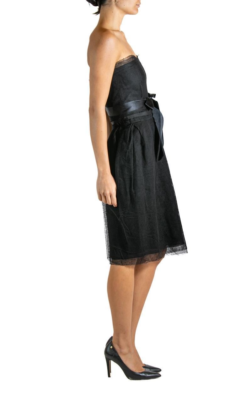 2000S LANVIN Robe bustier en soie et filet de laine noirs Excellent état - En vente à New York, NY