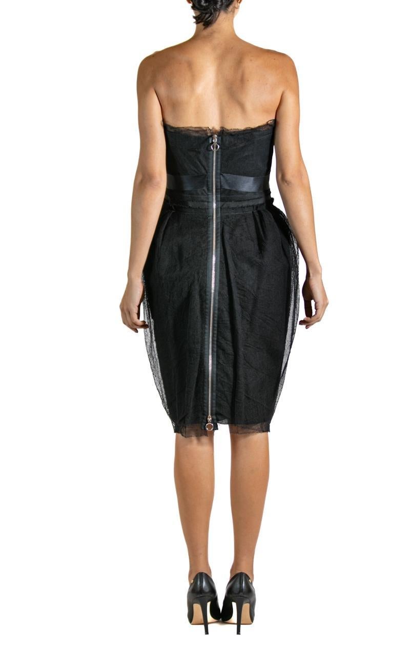 2000S LANVIN Robe bustier en soie et filet de laine noirs en vente 2
