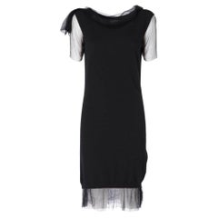 2000s Lanvin black wool midi dress with tulle veil short sleeves