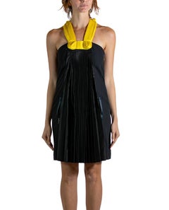 2000S LANVIN Black & Yellow Silk Wool Pleated Dress