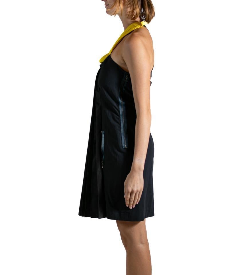 Women's 2000S LANVIN Black & Yellow Silk Wool Pleated Dress For Sale