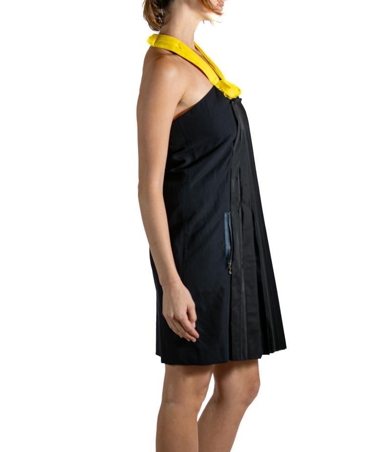 2000S LANVIN Black & Yellow Silk Wool Pleated Dress For Sale 1