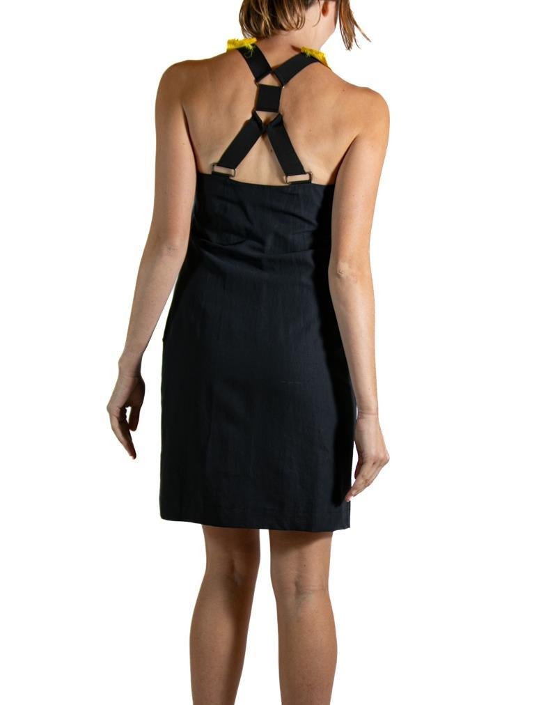 2000S LANVIN Black & Yellow Silk Wool Pleated Dress For Sale 2