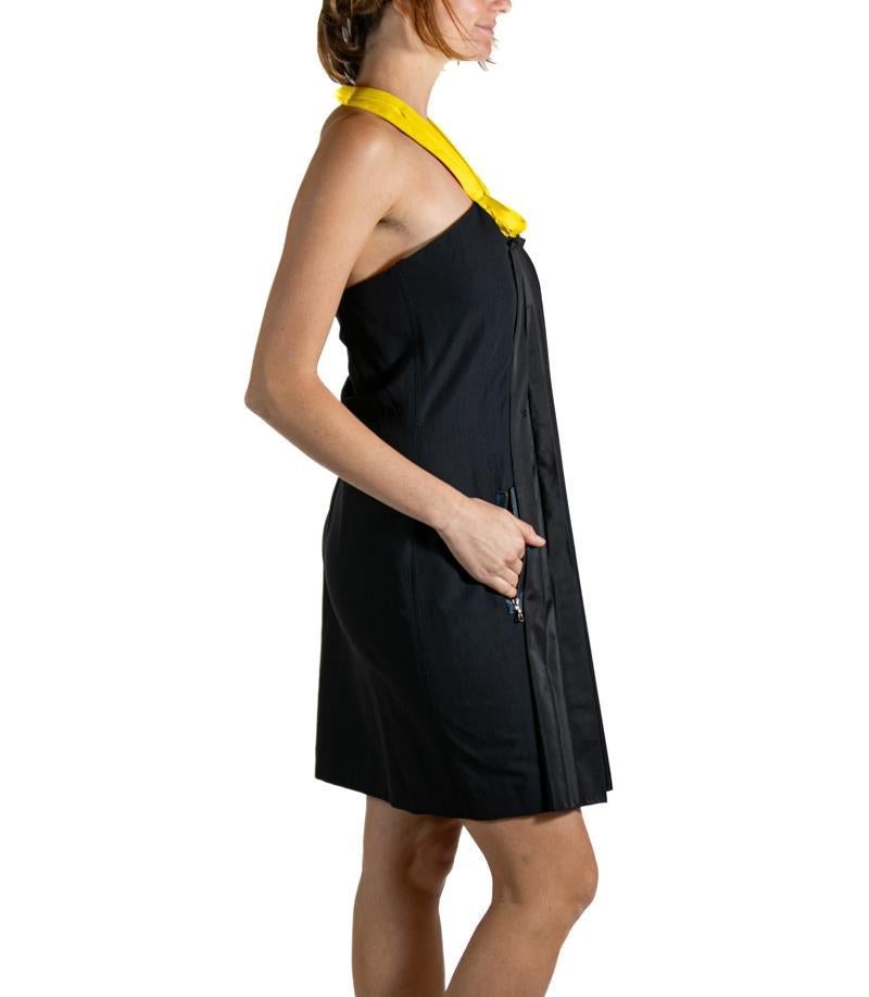 2000S LANVIN Black & Yellow Silk Wool Pleated Dress For Sale 4