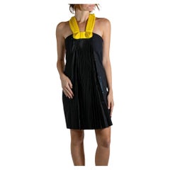 2000S LANVIN Black & Yellow Silk Wool Pleated Dress