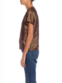 2000S LANVIN Bronze Metallic Silk Blend Top