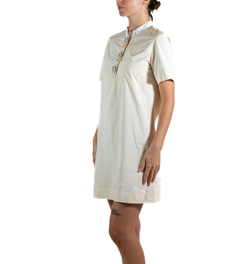 2000S LANVIN Cream Polyester Dress In Excellent Condition For Sale In New York, NY