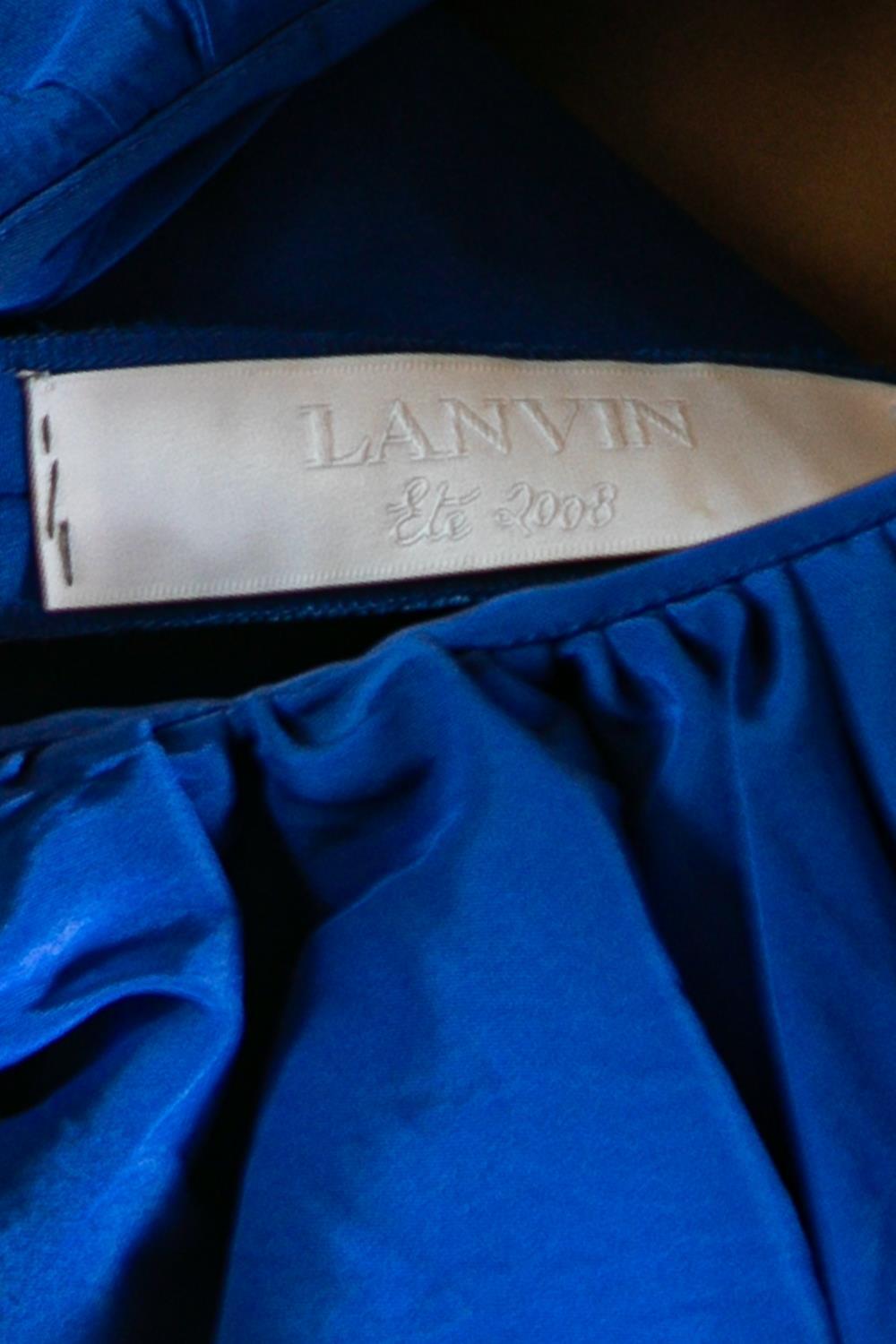2000S LANVIN Electric Blue  Silk & Wool Runway Dress For Sale 7