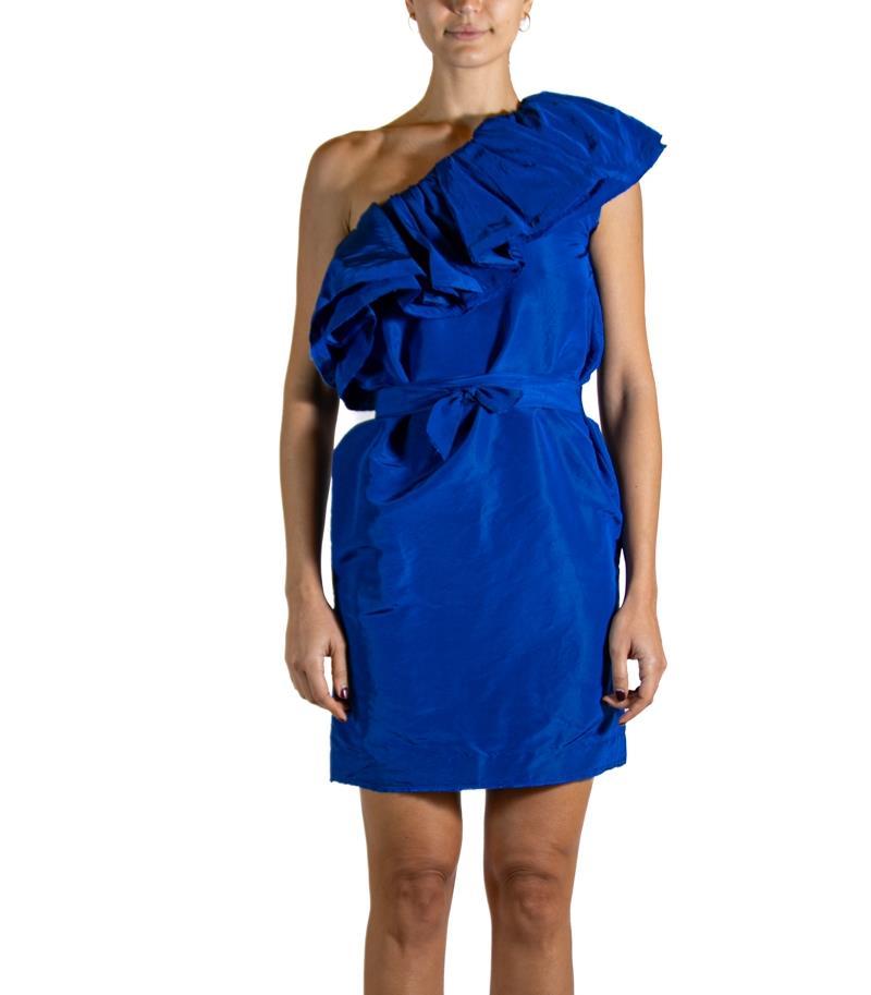 2000S LANVIN Electric Blue  Silk & Wool Runway Dress In Excellent Condition For Sale In New York, NY